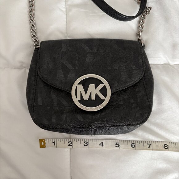Michael Kors Leather MK Monogram Crossbody Bag Black with Silver hardware - Picture 5 of 7